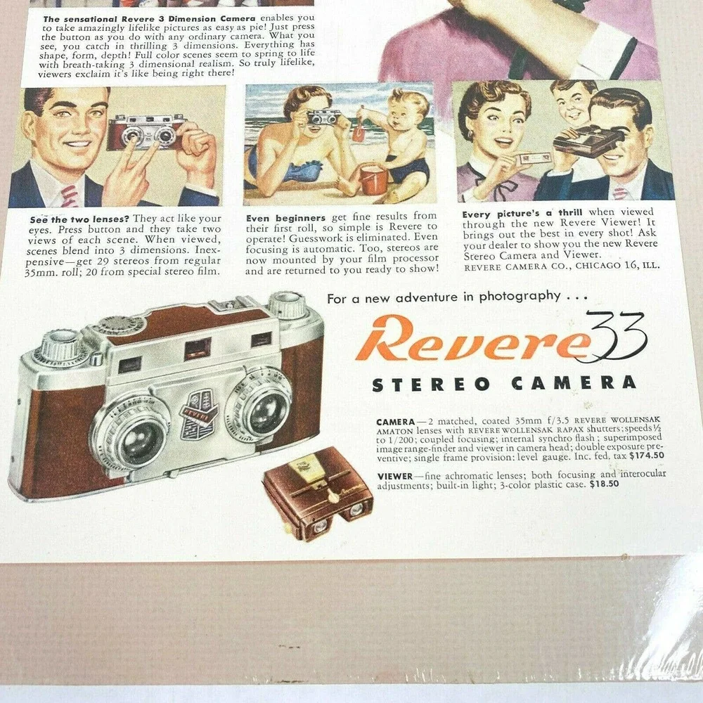 VTG 1953 Revere 33 Stereo Camera‎ Vintage Print Ad